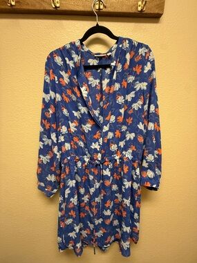 Halogen Blue Floral Drawstring Tunic with Orange Accents